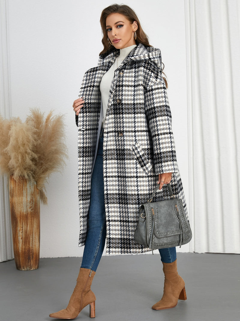 Hazel Blues® |  Plaid Double-Breasted Long Sleeve Longline Coat