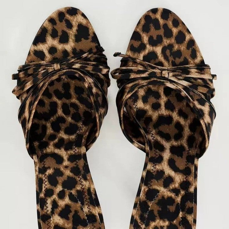 Hazel Blues® |  Bow Leopard Kitten Heel Sandals