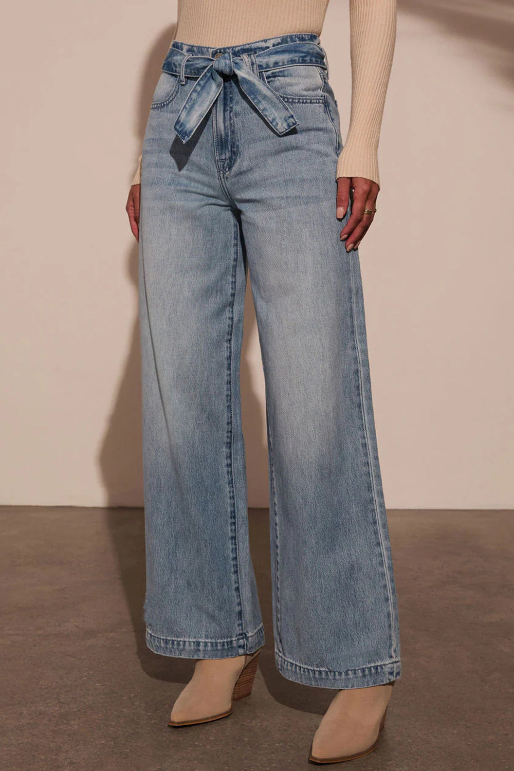 Hazel Blues® |  Tied Wide Leg Jeans with Pockets