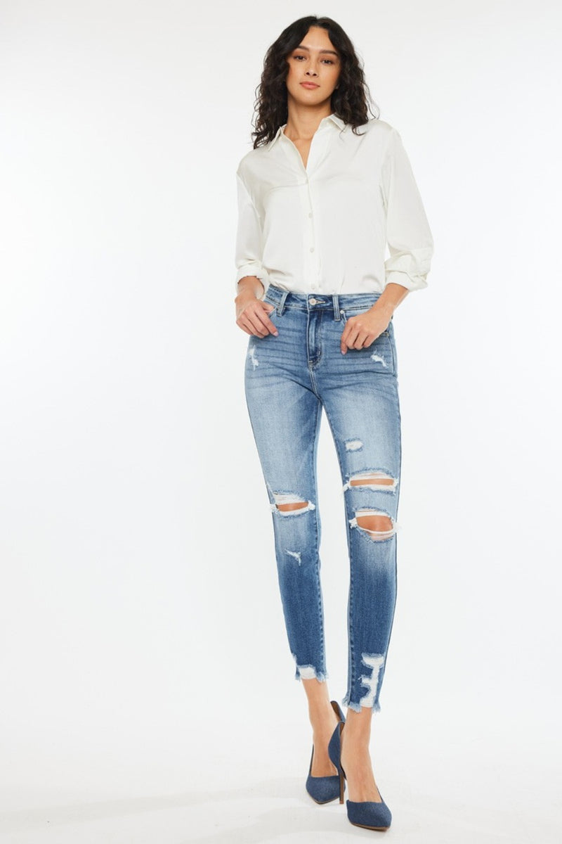 Hazel Blues® |  Kancan High Rise Frayed Ankle Skinny Jeans