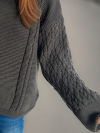 Hazel Blues® |  Cable-Knit Round Neck Long Sleeve Sweater