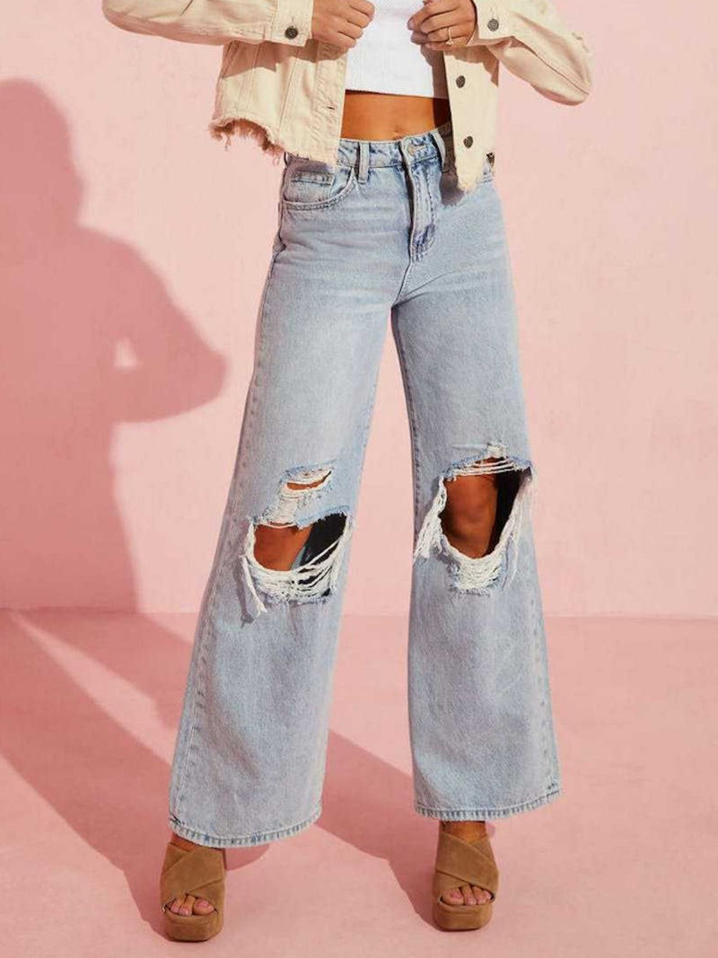 Hazel Blues® |  Distressed Wide Leg Jeans with Pockets