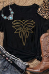 Hazel Blues® |  Black Rhinestone Western Pattern Cotton Blend Graphic T Shirt