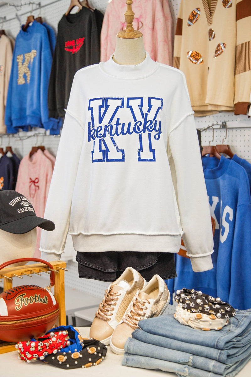 White Kentucky Graphic Mock Neck Reversible Sweatshirt – Hazel Blues®