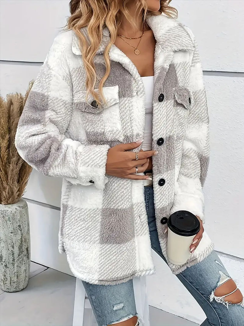 Hazel Blues® |  Plaid Dropped Shoulder Long Sleeve Plush Coat