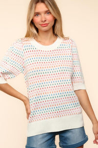 Hazel Blues® |  Haptics Round Neck Half Sleeve Multi Color Knit Top