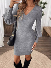 Hazel Blues® |  V-Neck Lantern Sleeve Dress