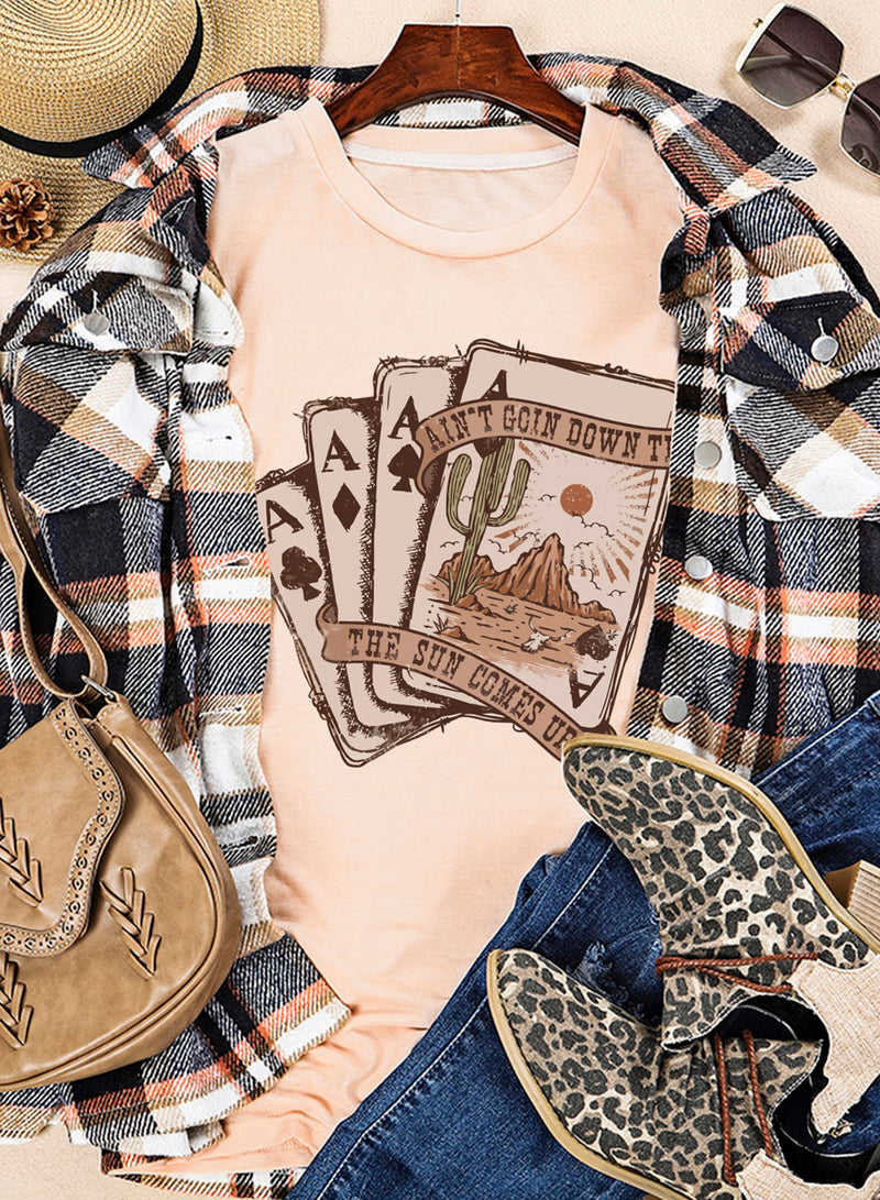 Hazel Blues® |  Khaki Western Poker Cards Graphic T Shirt