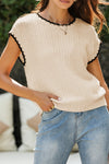 Hazel Blues® |  Beige Contrast Trim Boxy Fit Knit Short Sleeve Sweater Top