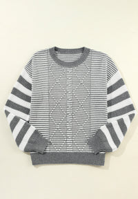 Hazel Blues® |  Striped Round Neck Dropped Shoulder Sweater