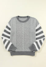 Hazel Blues® |  Striped Round Neck Dropped Shoulder Sweater