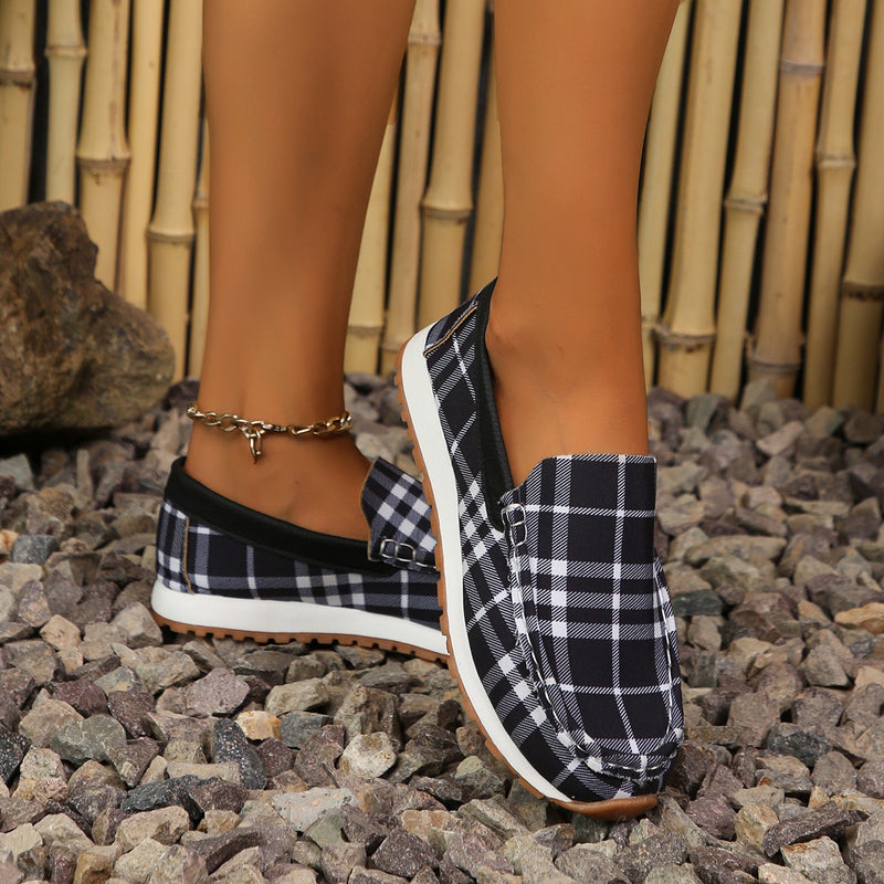 Hazel Blues® |  Plaid Round Toe Slip-Ons