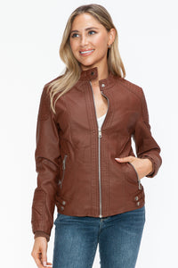 Hazel Blues® |  Snobbish Faux Leather Biker Jacket with Side Zip Pockets