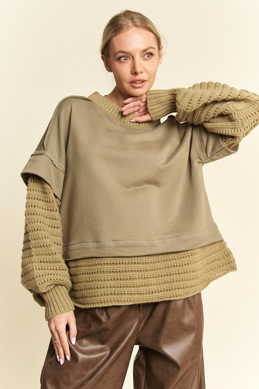 Hazel Blues® |  Davi & Dani Faux Layered Round Neck Sweater