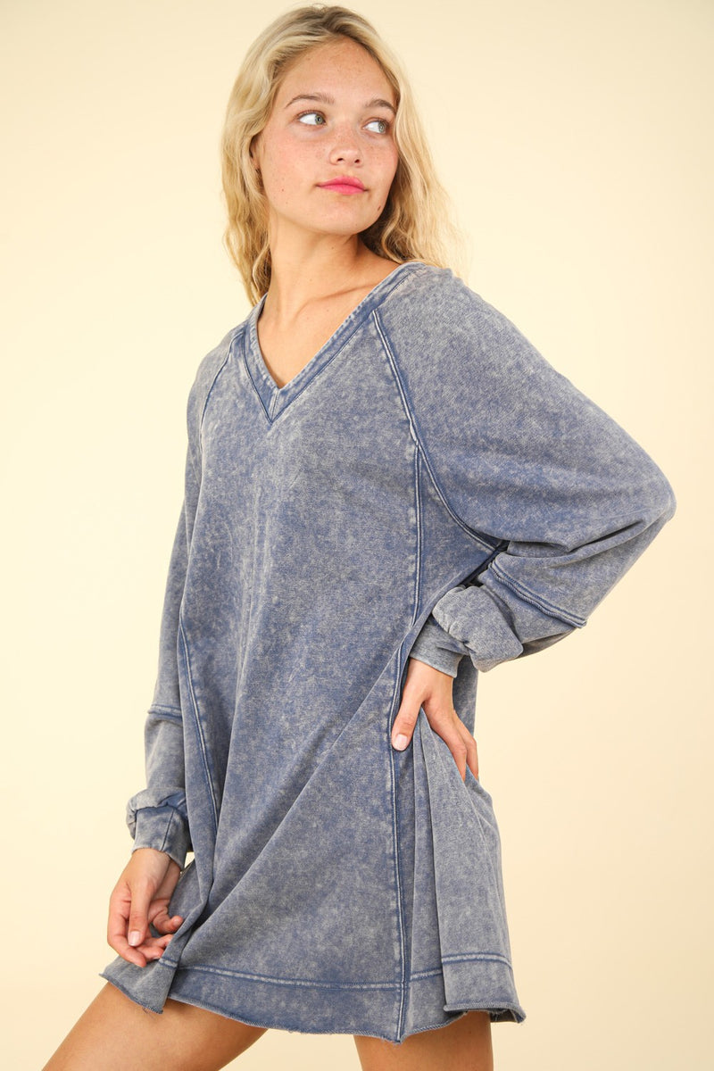 Hazel Blues® |  VERY J Mineral Washed Oversized A-Line Mini Dress