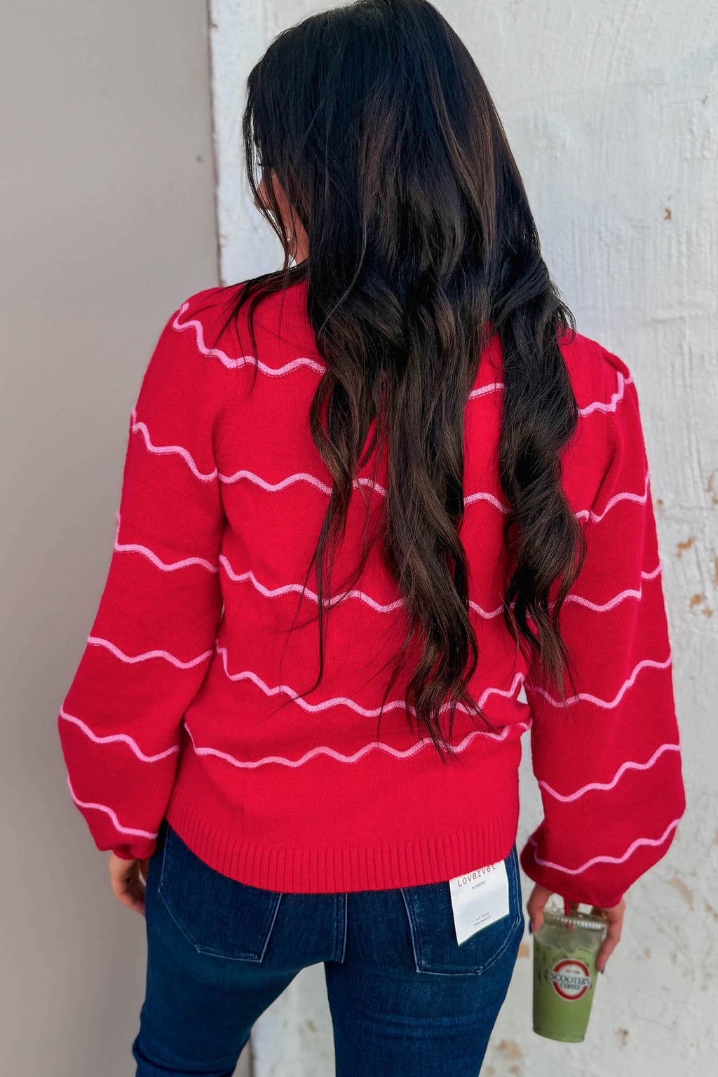 Daisy Lou Red Stripe Striped Round Neck Long-Sleeve Shift Pullover Sweater