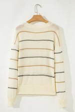 Hazel Blues® |  Multicolour Striped Ribbed Edge Drop Shoulder Sweater
