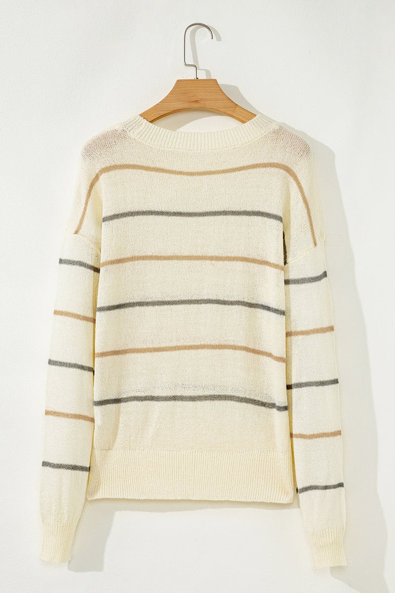 Hazel Blues® |  Multicolour Striped Ribbed Edge Drop Shoulder Sweater