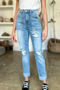 Hazel Blues® |  Judy Blue Distressed Straight Jeans with Patch Pockets