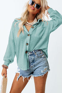 Hazel Blues® |  Waffle-Knit Collared Neck Long Sleeve Shirt