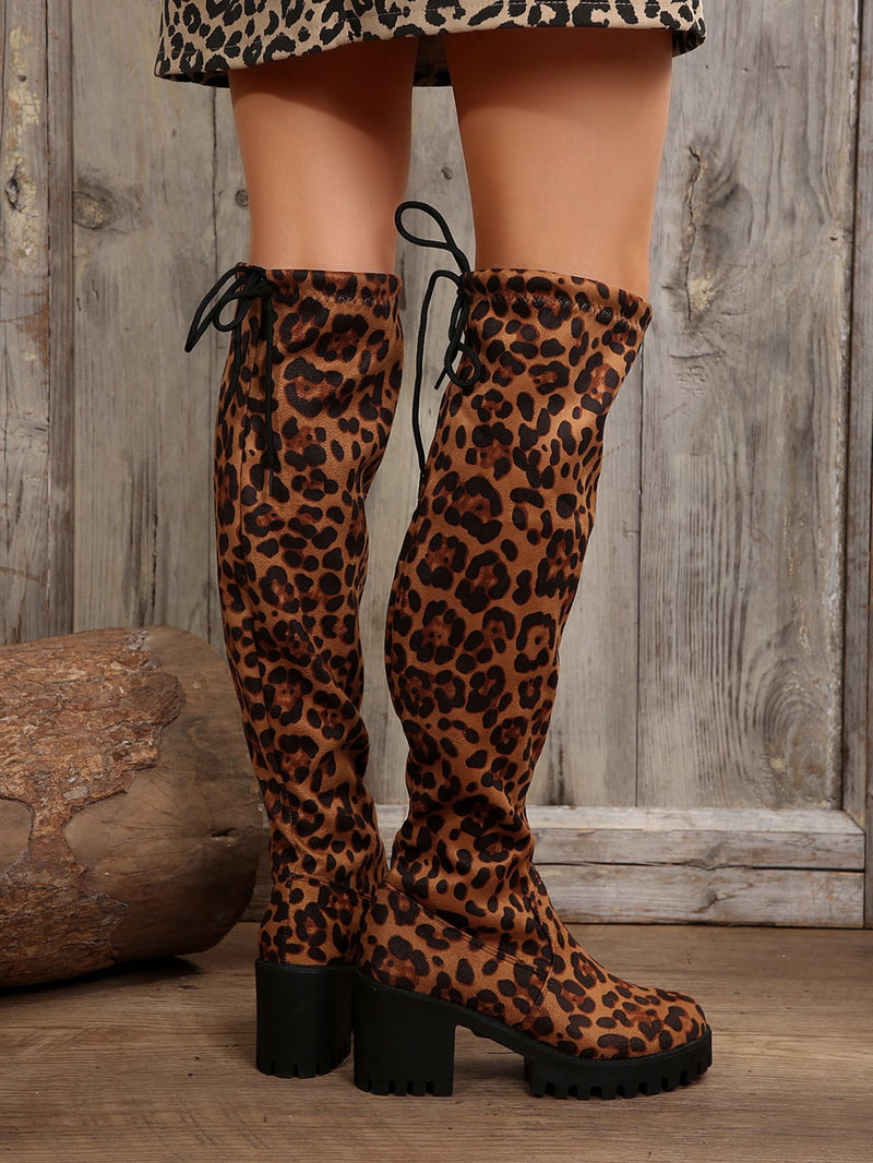 Hazel Blues® |  Leopard Round Toe Block Heel Boots