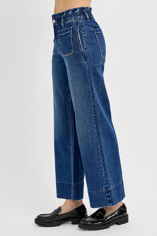 Hazel Blues® |  RISEN Elastic Band Wide Leg Jeans