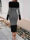 Hazel Blues® |  Striped V-Neck Long Sleeve Sweater Dress