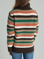 Hazel Blues® |  Contrast Stripes Turtleneck Long Sleeve Sweater