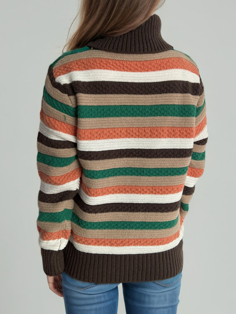 Hazel Blues® |  Contrast Stripes Turtleneck Long Sleeve Sweater