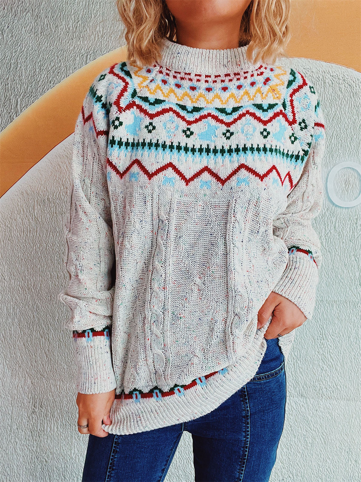 Hazel Blues® |  Cable-Knit Mock Neck Long Sleeve Sweater