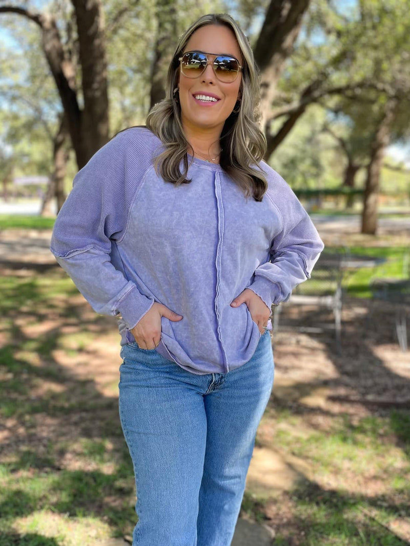 Hazel Blues® |  PREORDER: Best Selling Elliott Exposed Seam Sweatshirt in Five Colors