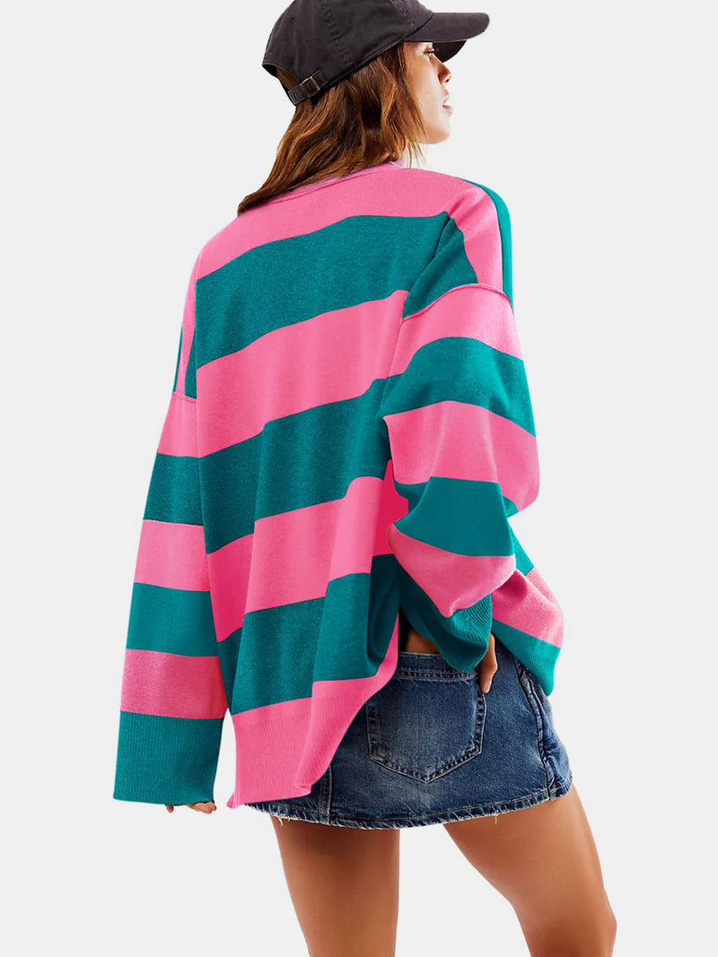 Hazel Blues® |  Color Block Half Zip Long Sleeve Sweater