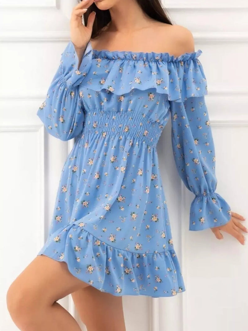 Off-Shoulder Floral-Print Ruffle Dress – Hazel Blues®