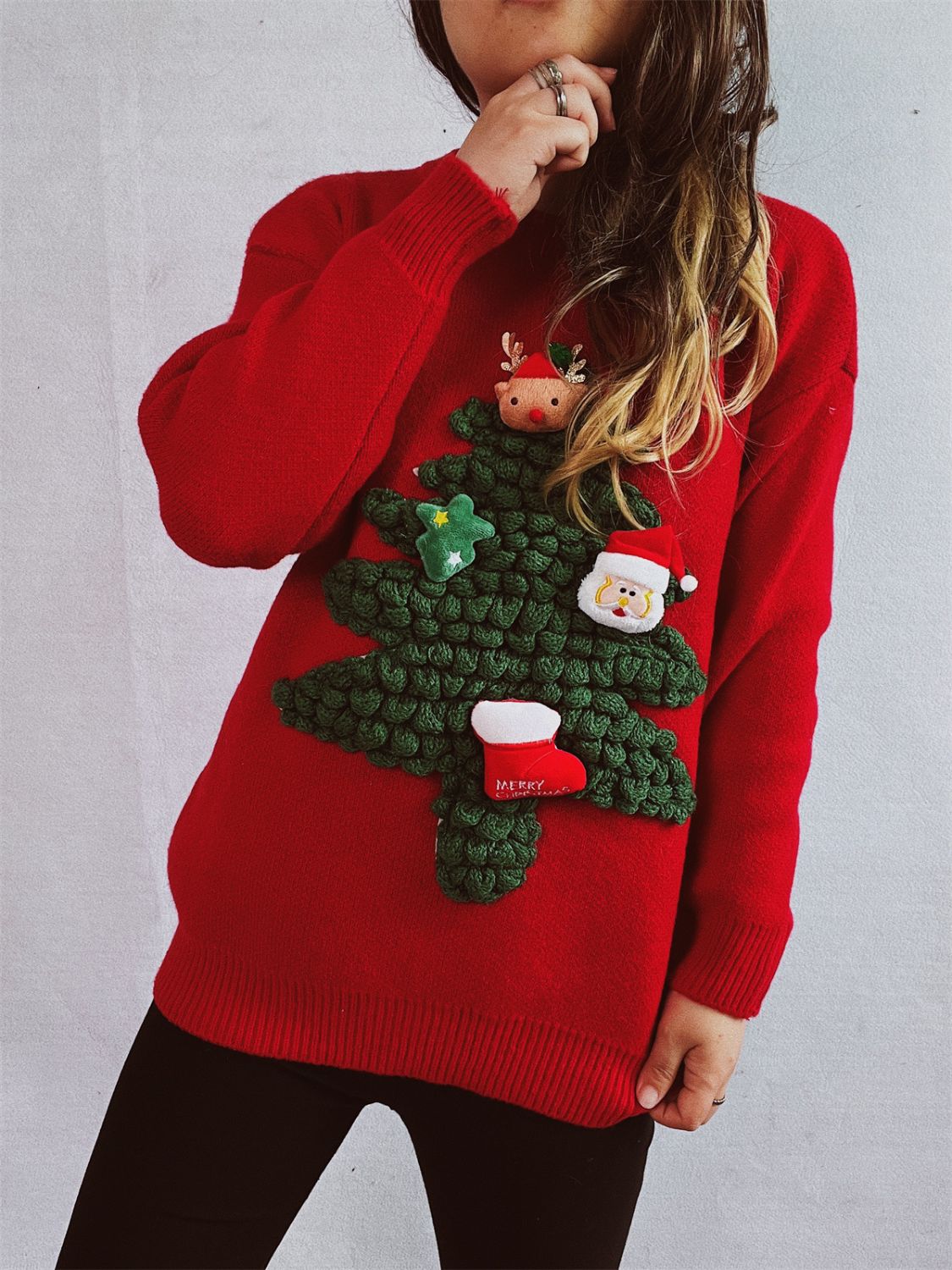 Hazel Blues® |  Christmas Tree Round Neck Long Sleeve Sweater