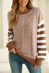 Hazel Blues® |  Striped Round Neck Dropped Shoulder Sweater