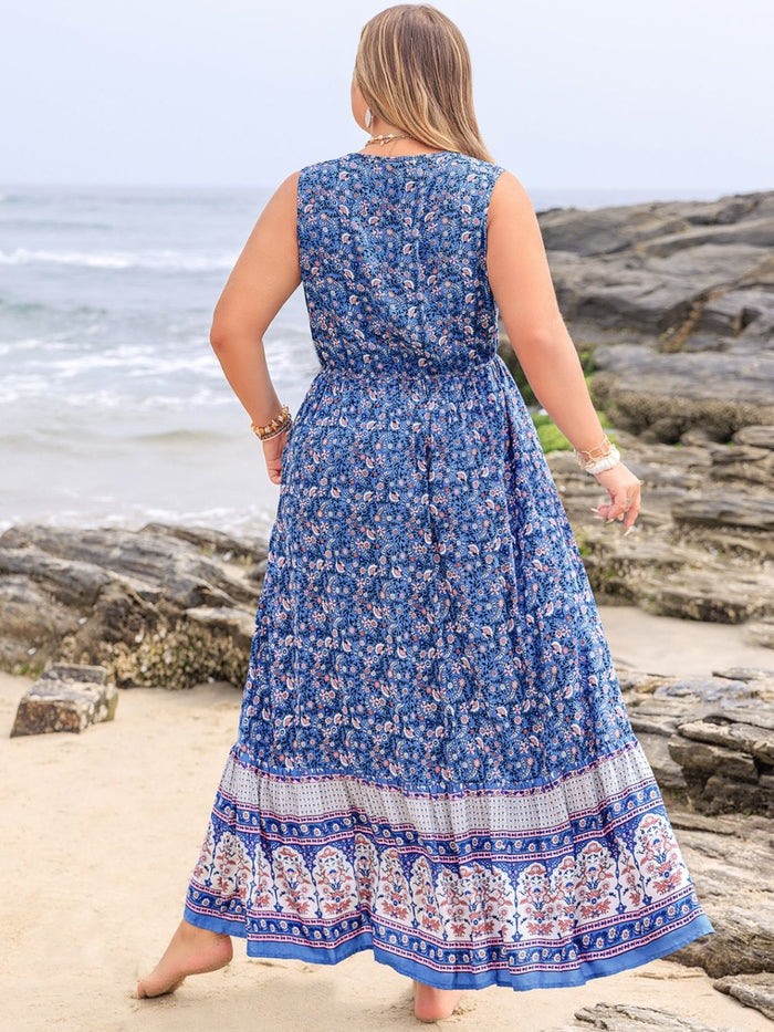 Hazel Blues® | Tied Printed Sleeveless Maxi Dress