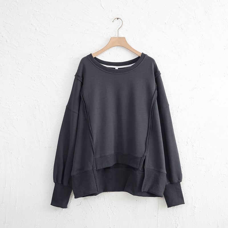 Hazel Blues® |  Exposed Seam High-Low Long Sleeve Sweatshirt