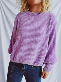 Hazel Blues® |  Round Neck Dropped Shoulder Long Sleeve Sweater