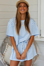 Hazel Blues® |  Striped Round Neck Top and Shorts Set