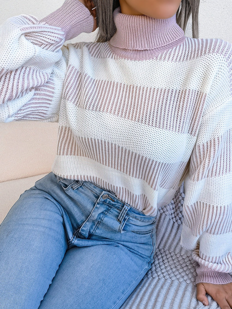 Hazel Blues® |  Striped Turtleneck Long Sleeve Sweater