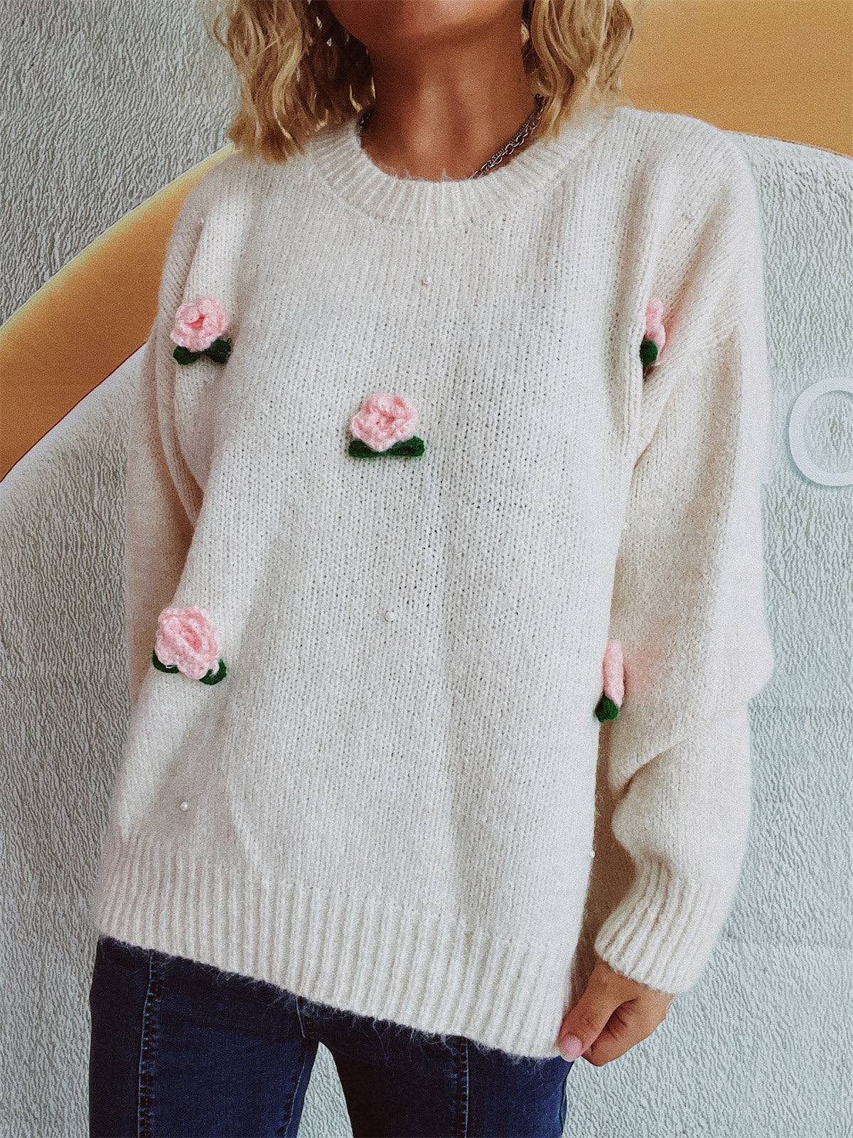 Hazel Blues® |  Flower Round Neck Long Sleeve Sweater