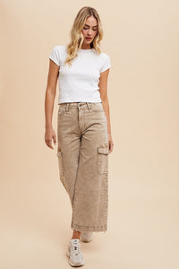 Hazel Blues® |  Annie Wear Raw Hem Wide Leg Jeans with Cargo Pockets