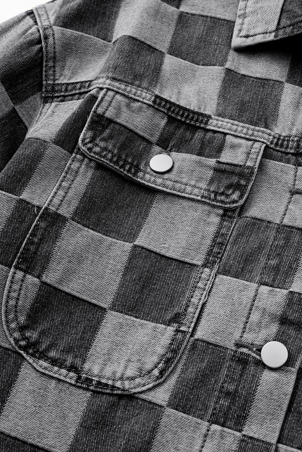 Hazel Blues® |  Checkered Button Up Denim Jacket