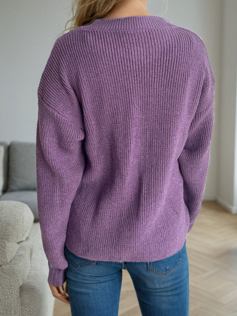 Hazel Blues® |  Solid Color Round Neck Long Sleeve Sweater