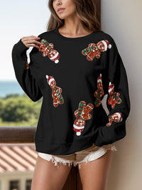 Hazel Blues® |  Sequin Gingerbread Man Long Sleeve Sweatshirt