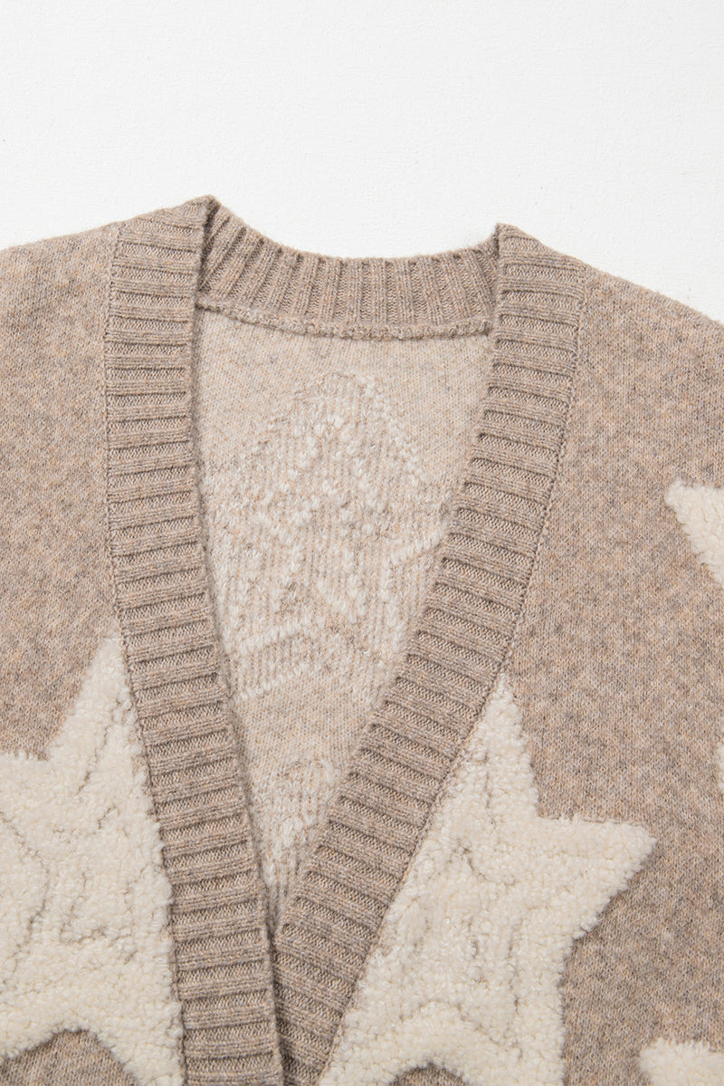 Hazel Blues® |  Sherpa Star V-Neck Cardigan with Pockets