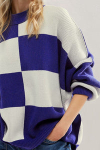 Hazel Blues® |  Double Take Slit Color Block Mock Neck Batwing Sleeve Sweater