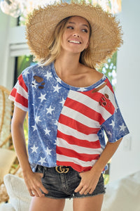 Hazel Blues® |  BiBi American Flag Theme Short Sleeve T-Shirt