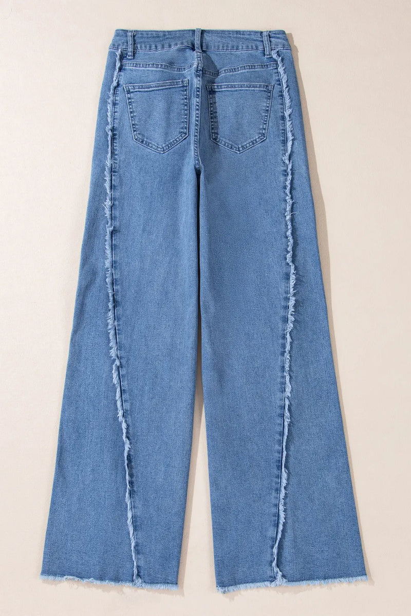 Hazel Blues® |  Raw Hem Wide Leg Jeans with Pockets