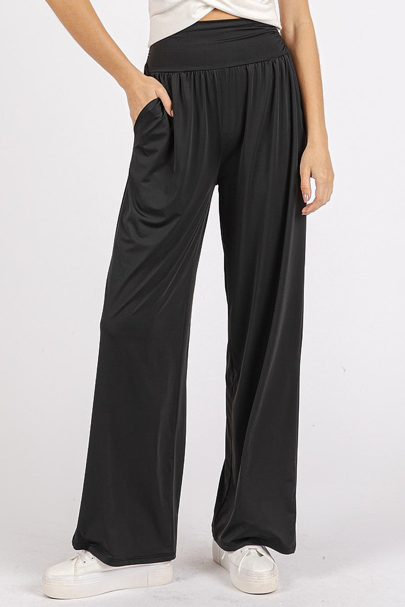 Hazel Blues® |  Mittoshop Stretch Banded Waist Wide Leg Pants with Pockets